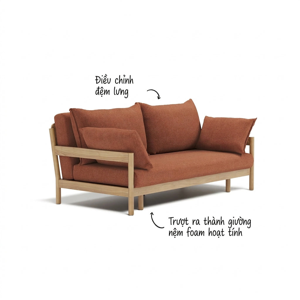 Sofa Giường Khung Gỗ Tự Nhiên Slideaway - Chuyển Đổi 3 Chế Độ Thông Minh