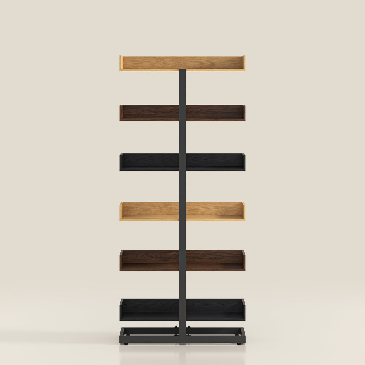 Kệ Sách Đứng 6 Tầng Khung Thép Carbon Khay Gỗ Phối Màu Hiện Đại